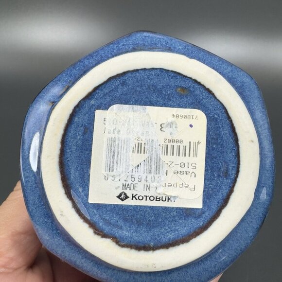 Kotobuki Peppercorn Hexagon Vase Set 2 Made in Japan W Tags Blue Green Glaze VTG - Picture 7 of 16